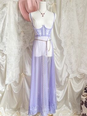 Dreamgirl Lavender Sheer Lingerie Dress Fairycore Mesh Maxi Slip
